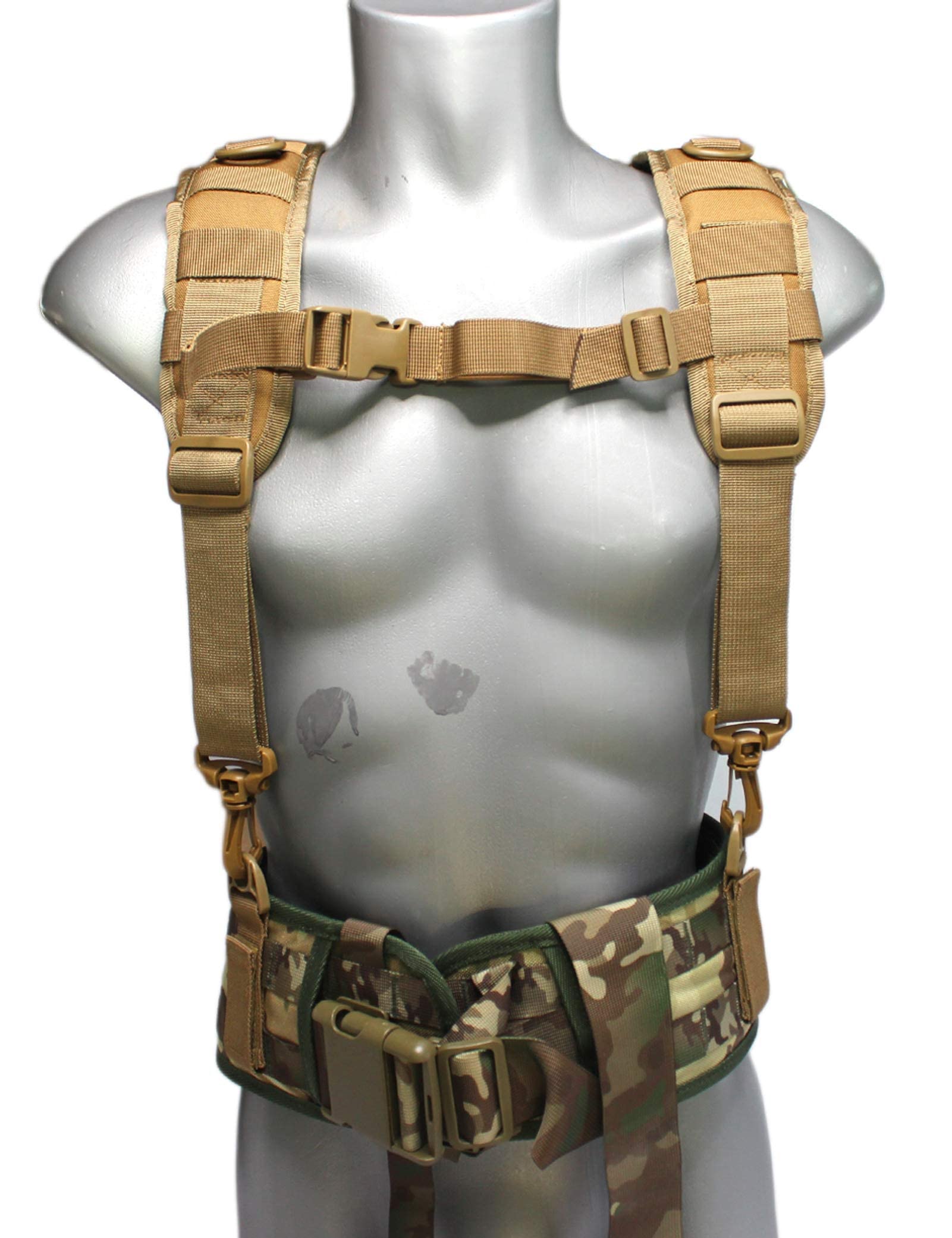 MeloTough Tactical Outdoor H-Harness Duty Belt Suspenders (Khaki) -Tactical Duty Belt not Included