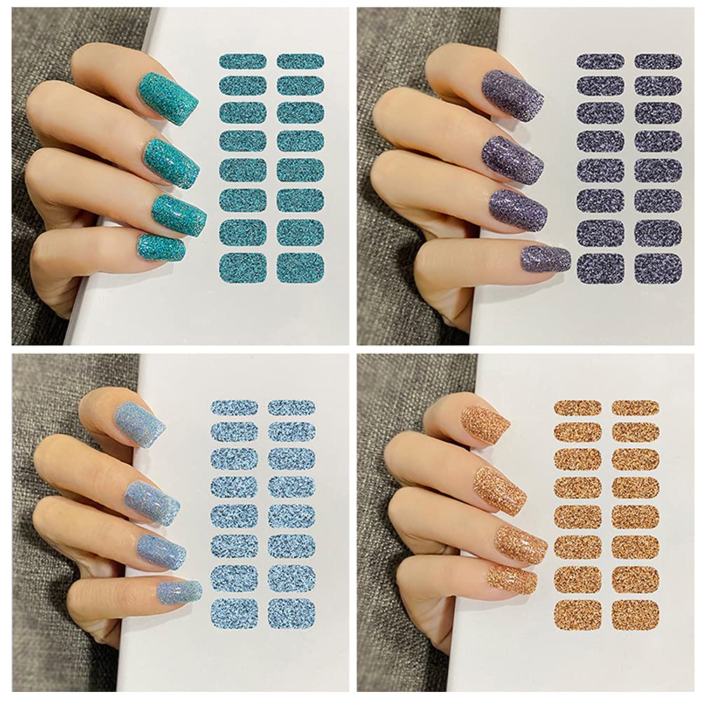 12 Sheets Glitter Nail Wraps Nail Polish Strips Solid Color Nail Polish Stickers Shine Full Wrap Nail Polish Decals Self Adhesive Nail Art Polish Stickers for Women Girls Manicure Tips Decor - Image 2