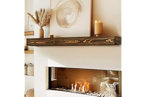 ABSWHLM 60x8x3 Fireplace Mantel - Handcrafted Hollow Rustic Solid Wood Wall Mounted Floating Shelf with Invisible Heavy Duty Wood Bracket (Weathered Brown)