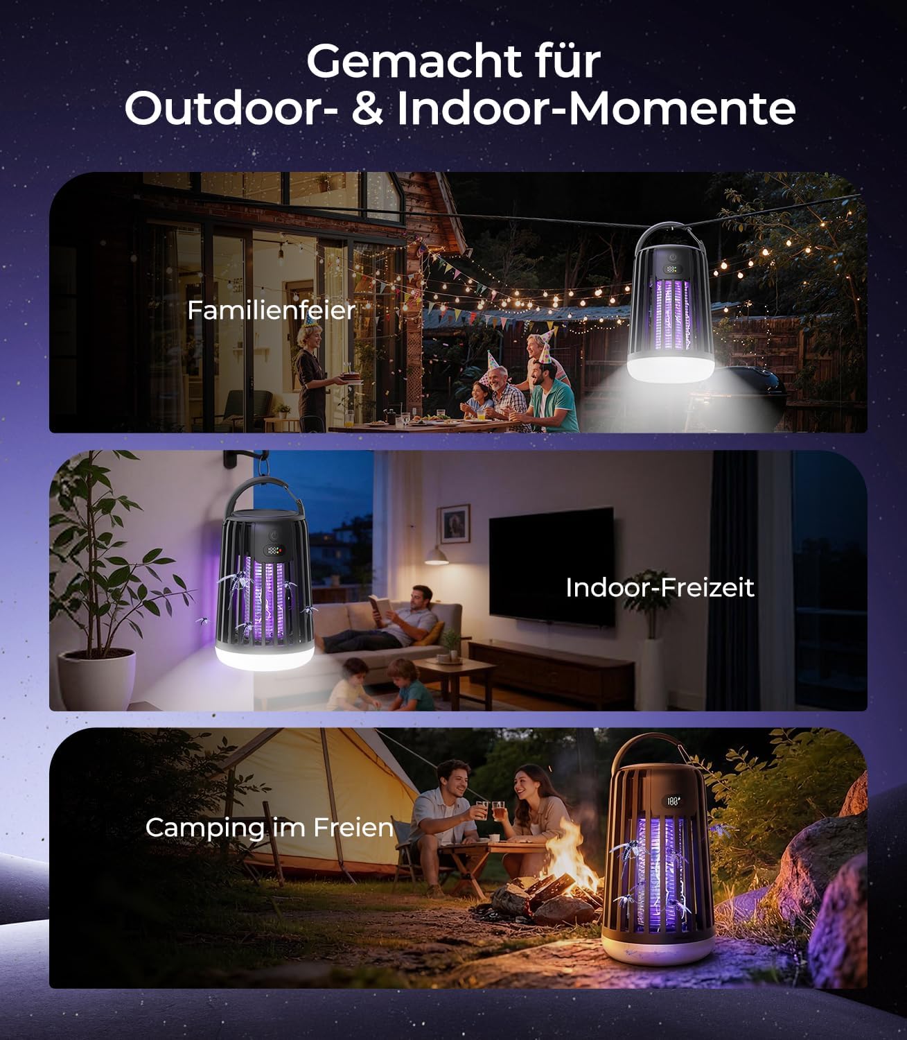 2026 Neu Upgraded Solar Insektenvernichter Elektrisch【DE-Lab #1 Dual-Wave】 Elektrische Fliegenfalle Elektrisch 【30% weniger Knall, sanfter】 Mückenlampe mit Akku für Haus, Garten, Camping etc 8