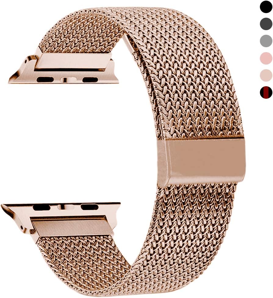 RXCOO Compatible for Apple Watch Band 38mm/40mm 42mm/44mm, Stainless Steel Mesh Wristband Loop Magnet Band Compatible with Iwatch Series 5/4/3/2/1 (Rose Gold, 38mm/40mm)