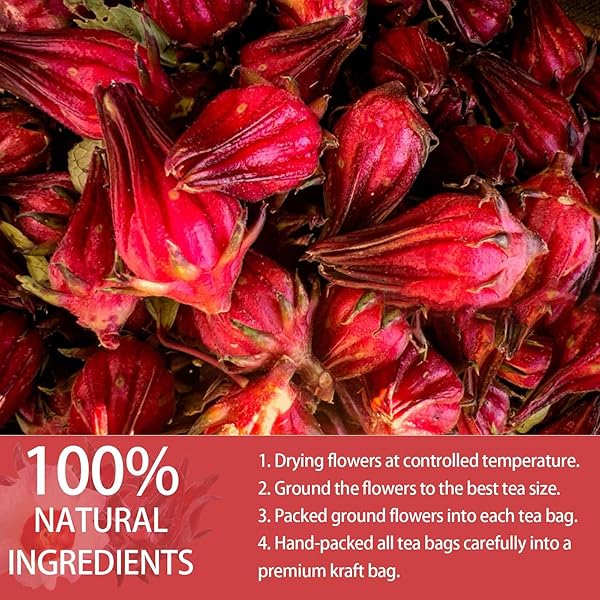 PREMIUM HIBISCUS TEA ORGANIC TEA BAGS, 100% NATURAL, HANDMADE, PURE FROM HIBISCUS FLOWERS, NATURAL & NO ADDITIVES, NO SUGAR/CAFFEINE/GLUTEN, VEGAN. (1)
