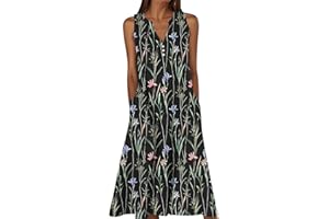 Summer Dresses for Women Sleeveless Floral Midi Dress Casual Plus Size Sundress Beach Vacation Dresses with Pockets
