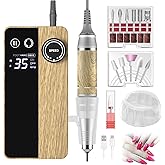 YEOTSMUT Wood Grain 35000RPM Nail Drill Professional, Super Silent Shockproof and not hot，Rechargeable Electric Nail File，Cordless Nail File Portable Efile for Acrylic Gel Nails Remove, 12Pcs Bits