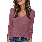 JUSTFASHIONNOW Long Sleeve Shirts for Women V Neck Tops Tunic Dressy Casual Blouses Comfy Tee Womens Top Winter Clothes 2025