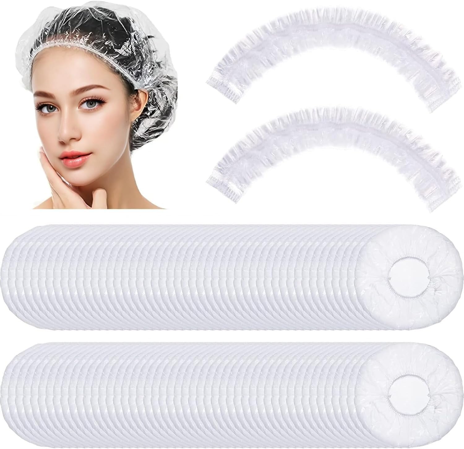 500PCS Disposable Shower Caps - 42CM Plastic Elastic Bath Cap - Plastic Shower Caps for Women Uk - Waterproof Hair Caps for Home Use, Hotel, Spa, and Hair Salon
