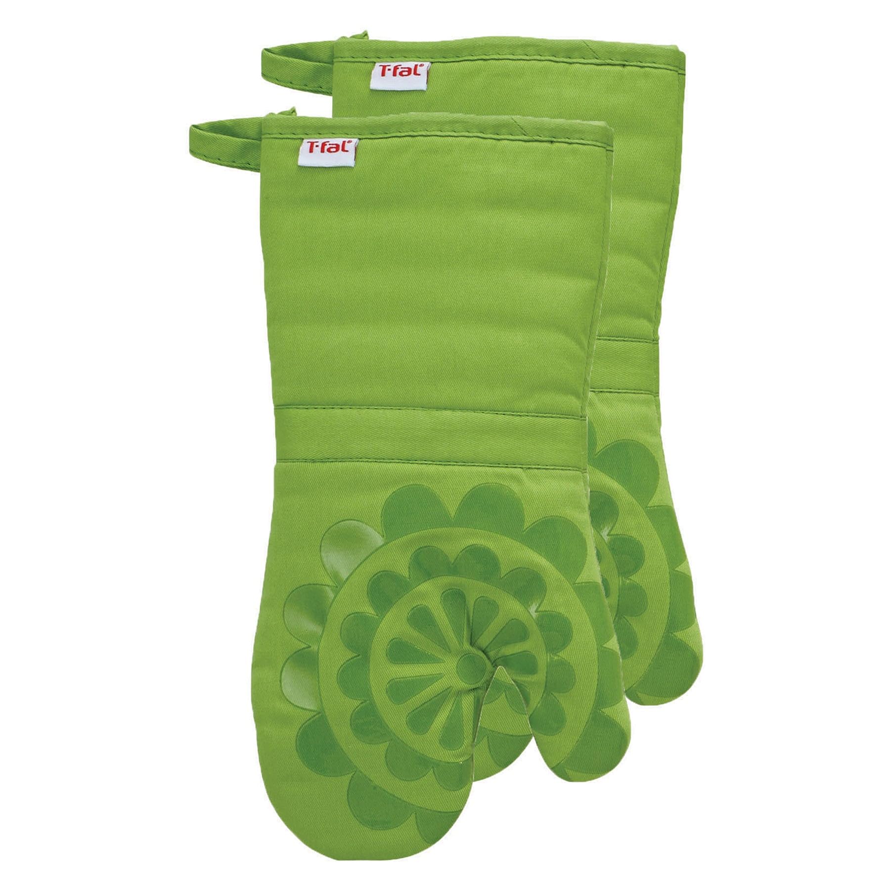 Tefal T-FAL Textiles 2-Pack Medallion Design 100-Percent Cotton and Silicone Oven Thumb Mitt, Green, 2 Pack