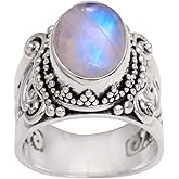 NOVICA Artisan Handmade Rainbow Moonstone Cocktail Ring .925 Sterling Silver Single Clear Indonesia Gemstone 'Glorious Vines'