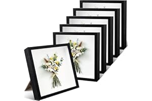 6 Pieces 8 x 8 Inches Shadow Box Frame Black Wood Shadow Boxes Display Cases, 1.2 Inch Interior Depth Shadow Box for Wall and
