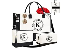 ADORYOUNG Adyoung Monogrammed Tote Bags, 3PCS Initial Personalized Monogram Tote Bags for Women, Birthday Gifts Tote Letter Canvas Bag