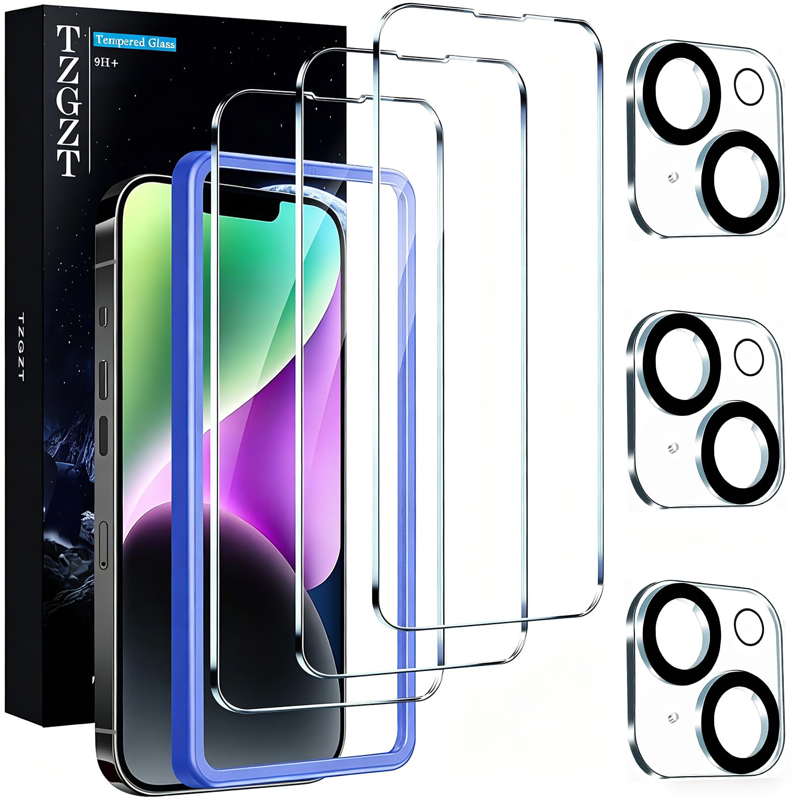 TZGZT 3 Pack Screen Protector for iPhone 14, Tempered Glass, Case Friendly