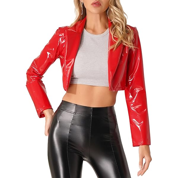 easyforever Women's Patent Leather Jacket Shiny Metallic
