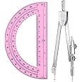 EBOOT Student Geometry Math Set, Drawing Compass and 6 Inch Swing Arm Protractor 180 Degree Math Protractor (Pink)