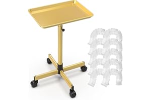 TASALON Rolling Salon Cart, Mobile Styling Station with Wheels Aluminum Rolling Tray Trolley for Salon Essentials, Adjustable Height Provides Ample Storage for Hairstylist Tray,Gold