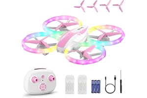 DACENE Mini Drone for Girls and Beginners with Fancy LED & Altitude Hold,Birthday Gift for Kids 8-12,Pink RC Drone with Propeller Protection,360°Flips,3 Speed Mode,Indoor Outdoor RC Quadcopter Toy