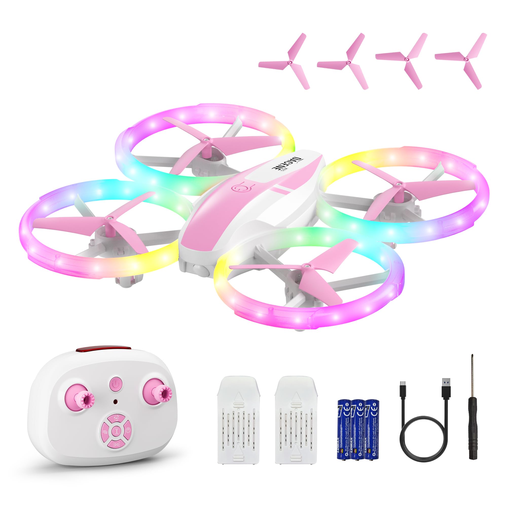 Mini Drone for Girls and Beginners with Fancy LED & Altitude Hold,Birthday Gift for Kids 8-12,Pink RC Drone with Propeller Protection,360°Flips,3 Speed Mode,Indoor Outdoor RC Quadcopter Toy