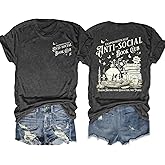 Anti Social Book Club Shirt Women Book Lover Shirt Bookish Gifts Tshirt Skeleton Graphic Tees Bookworm Short Sleeve Tops