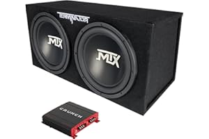Crunch 2 Channel 1000 Watt Amp A/B Class Car Audio Stereo Amplifier & MTX 12 Inch 1200 Watt Car Audio Dual Loaded Subwoofer B