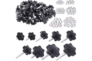 Mardatt 45 Sets(135PCS) M4 M6 M8 Star Knobs Male Thread Clamping Knob Screw Hand Tightening Knob Quick Removal Replacement Parts with 304 Stainless Steel Hex Nuts and Flat Washers Assortment Kit