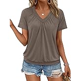 AUTOMET Womens Tops Short Sleeve V Neck T Shirts 2026 Spring Summer Beach Vacation Clothes Casual Loose Ruched Top