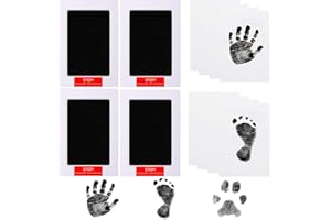LelonHo Inkless Hand and Footprint Kit Clean Touch Ink Pad for Newborn Baby Pet Paw Print Kit(4 Ink Pads,8 Imprint Cards) (4 Pack Black)