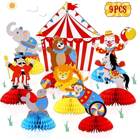 Circus Carnival Animals Honeycomb Centerpieces 3d Table