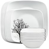 Corelle Vitrelle 18-Piece Service for 6 Dinnerware Set Triple Layer Glass and Chip Resistant, Lightweight Square Plates and Bowls Set, Timber Shadows