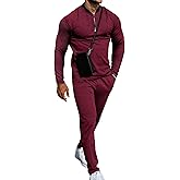 LecGee Mens 2 Piece Tracksuit Long Sleeve Zip Polo Shirts Set Jogging Casual Sweatsuit Athletic Outfits