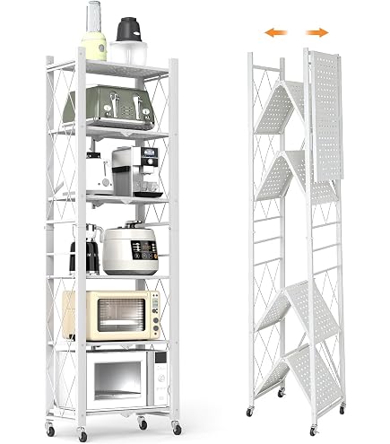 Scaffale Angolare Pieghevole Convenience Concepts – 5 Ripiani In Metallo, Bianco