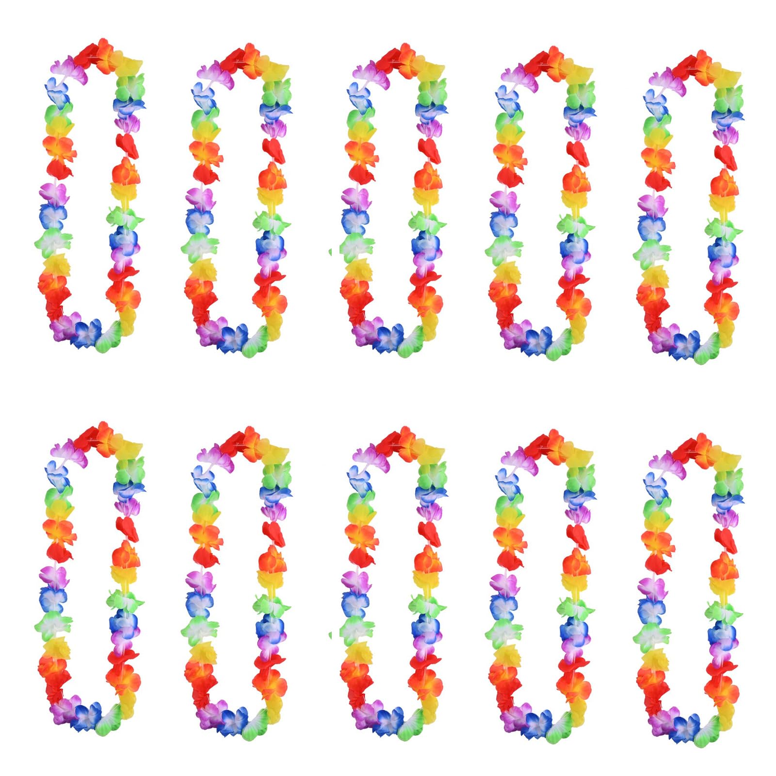 ShanBye Hawaiian Garland,10 PCS Hawaiian Leis Garland Necklace Colorful Silk Flowers Necklaces Tropical Hawaiian Luau Flower for Hawaii Beach Theme Party Decorations