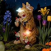 ZESTYEUX Funny Garden Gnomes Decorations for Yard Statue with Solar Lights Outdoor Cat Sculpture Decor