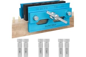 SUNCONY Doweling Jig Self Centering Kit,Biscuit Joiner Woodworking Dowel Jig Tool for Straight Holes, Drilling Jig With 6 Bushings, Ajustable Width Drilling Guide Power Tool Accessory Jigs (Blue)