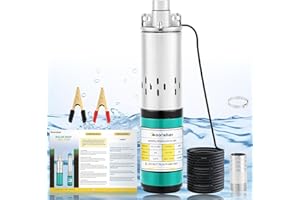 Moonshan 24V DC Deep Well Pump Solar Submersible Water Pump, Max Head 164 FT, Max Flow Rate 6.6 GPM, Stainless Steel Screw Pump for Well, Livestock, Water Reservoir