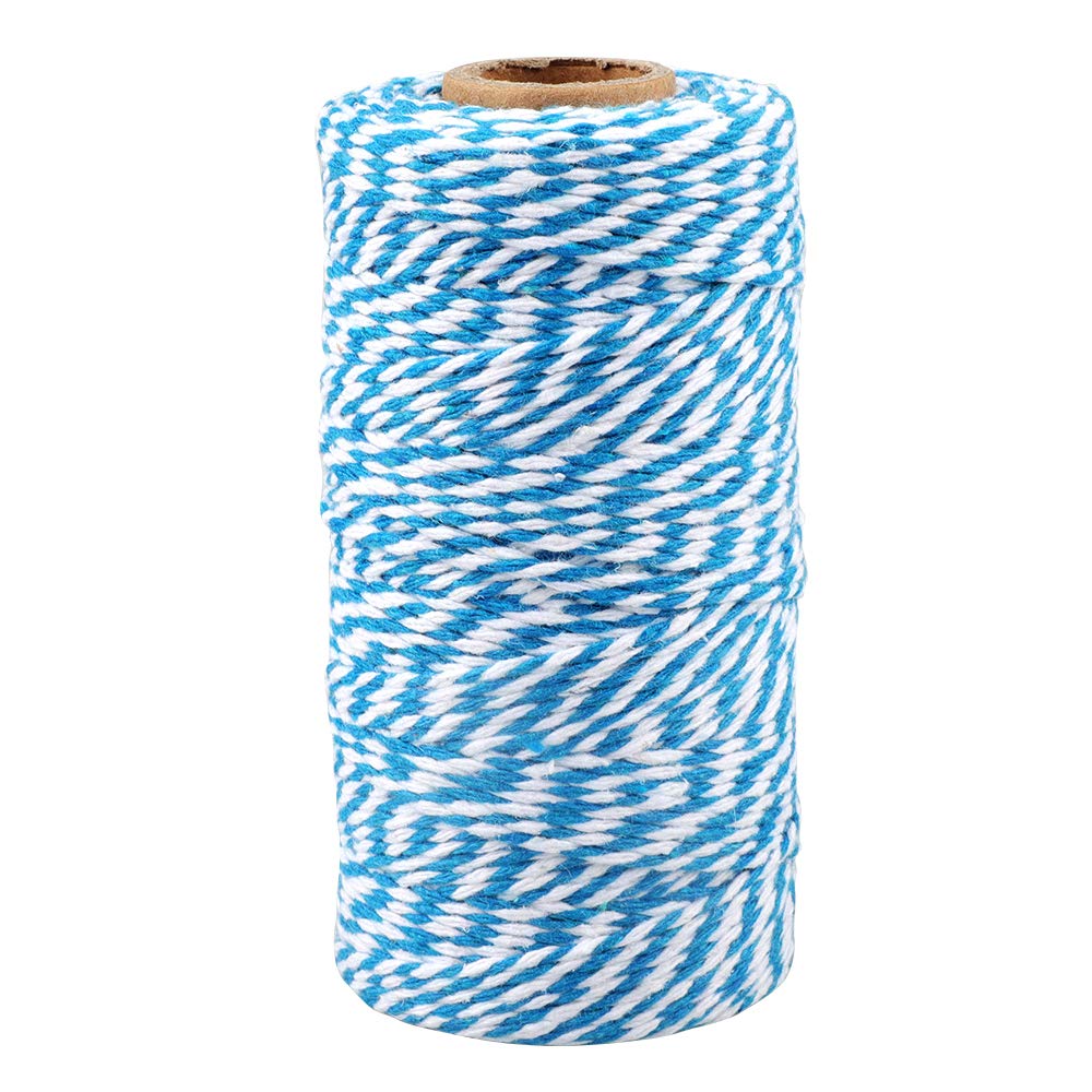 jijAcraft 100 m Christmas Cotton String for Gift Wrapping, DIY, Decoration, Craft (Light Blue and White)