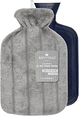 Revitale Luxury 2L Hot Water Bottle with Soft Faux Fur Cover Slate Grey