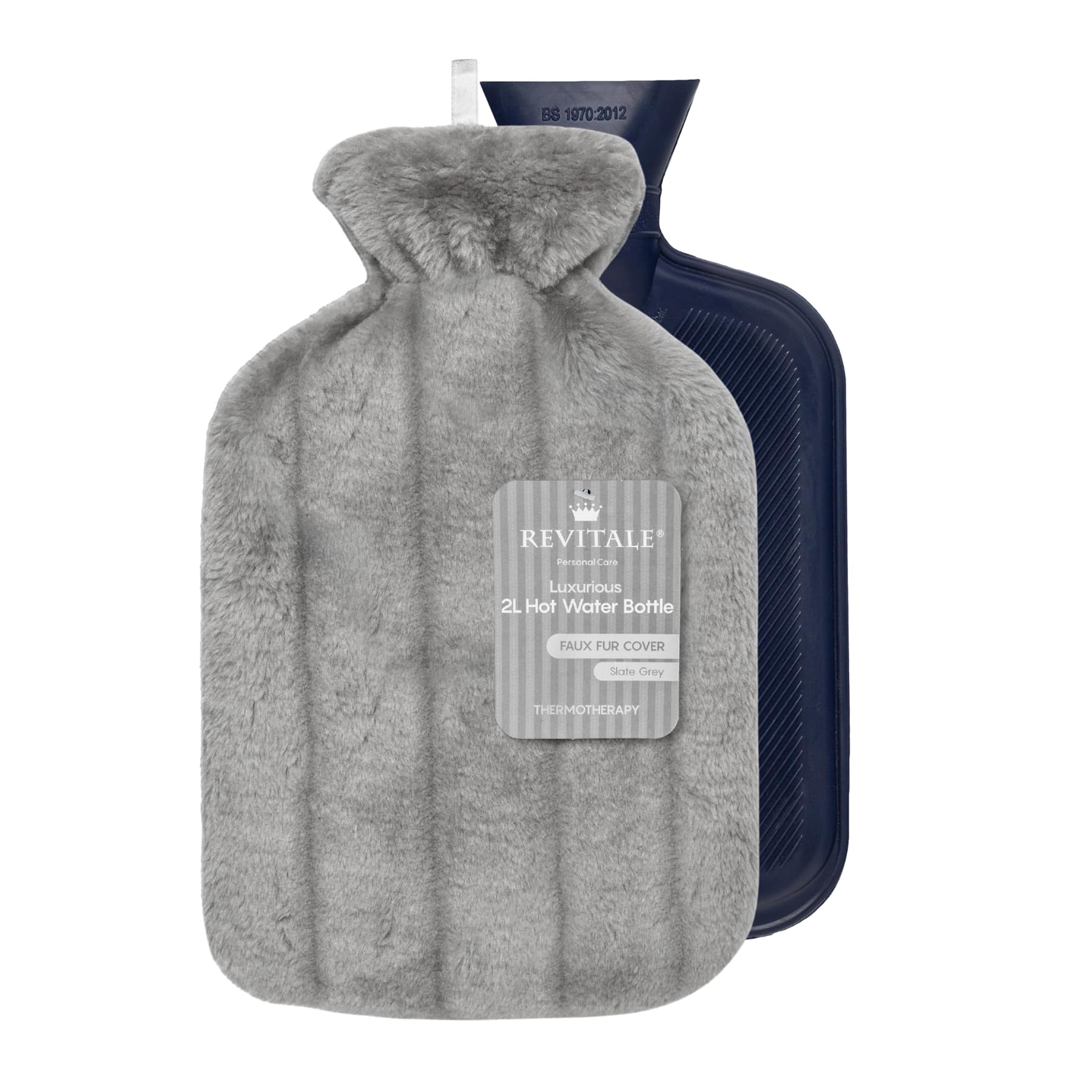 Revitale Luxury Cosy Hot Water Bottle 2 Litre, Soft Cover, Single Ribbed Natural Rubber 2025, British Standard BS1970:2012, Durable & Leak-Resistant (Slate Grey)