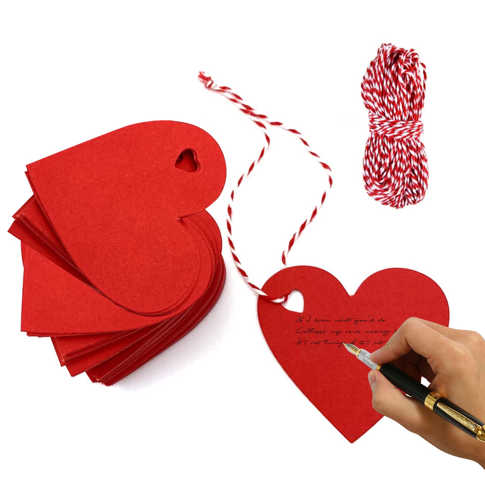 100 pcs Heart Shaped Kraft Paper,Kraft Paper Gift Tags,Blank Labels,Red Love Label Tag,Thick Red Heart Shaped Gift Tag with 10m Twine,Wedding Labels,Valentine's Day Tags for Arts Craft,Luggage Label
