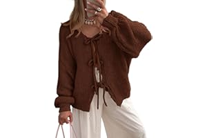 PRETTYGARDEN Women's Tie Front Bow Cardigan Sweaters Chunky Knit Long Puff Sleeve Trendy Fall Winter Jacket Coats