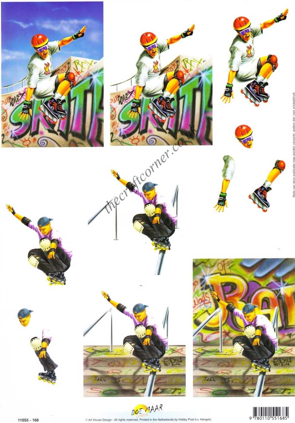 Skating, Roller Blading - 3d Decoupage Sheet Skating Designs