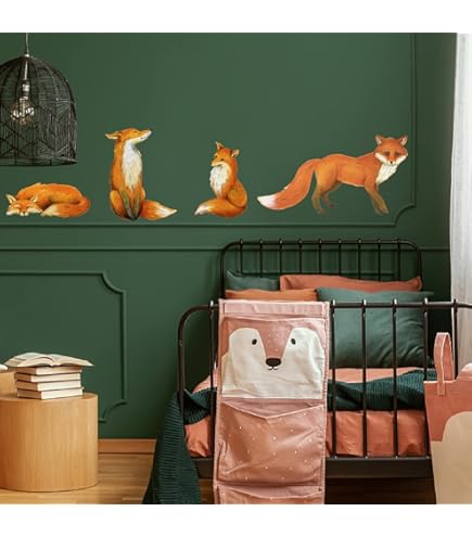 ROFARSO Cute Two Foxes Wall Decal - Removable Peel & Stick Animal Wall Art For Kids Room