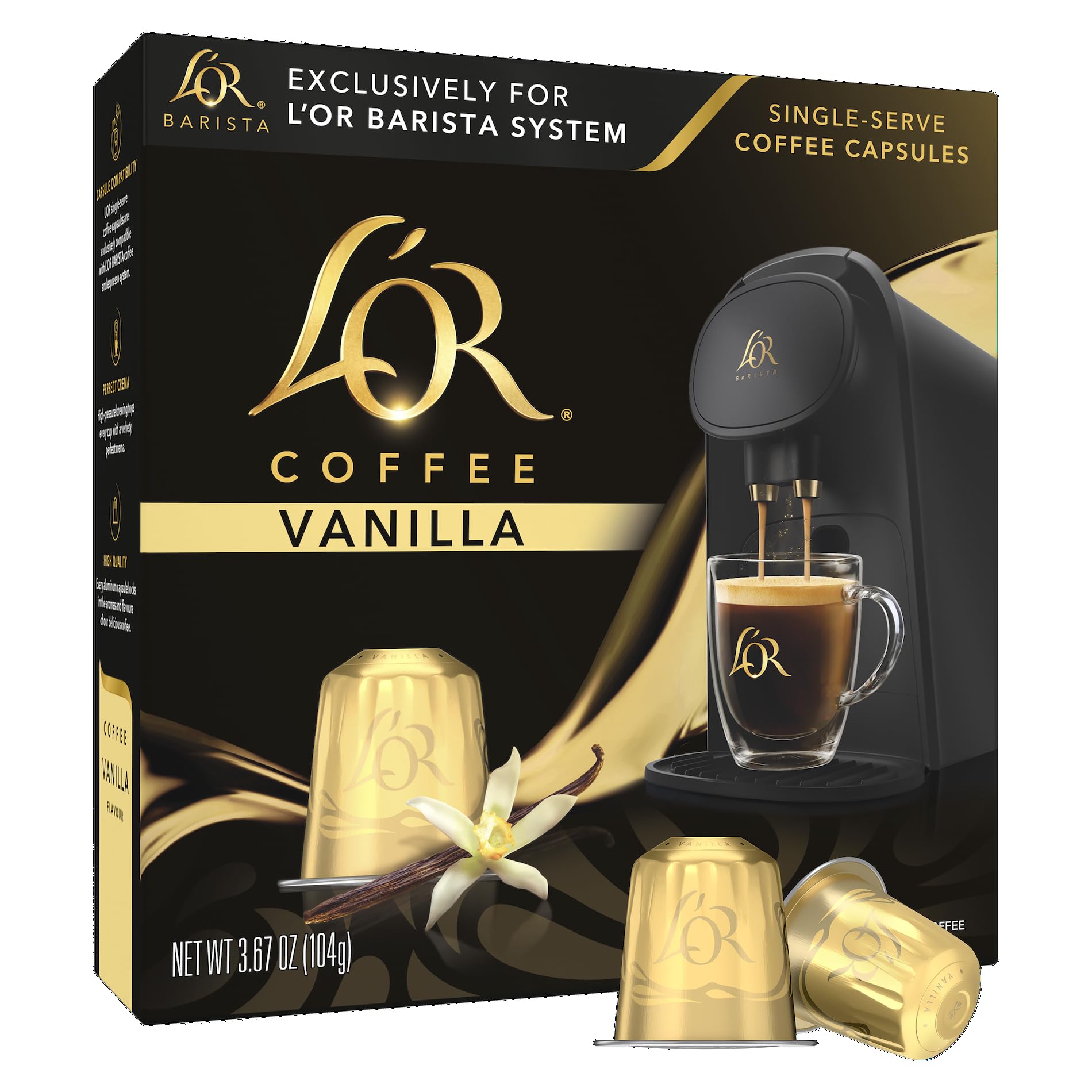 Photo 1 of ** EXPIRED 07/22/2026**L'OR Coffee Pods, 10 Count Vanilla Blend, Single-Serve Aluminum Coffee Capsules Compatible with the L'OR BARISTA System & *Nespresso Original Machines, 10 count (Pack of 1)