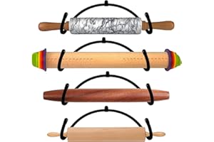 AUXPhome Pack of 4 – Rolling Pin Holder Display Rack Storage Organizers Wall Mount Hooks – Home Decor Kitchen Wall Hanging Multi Purpose Bottle Rack - No Rolling Pin