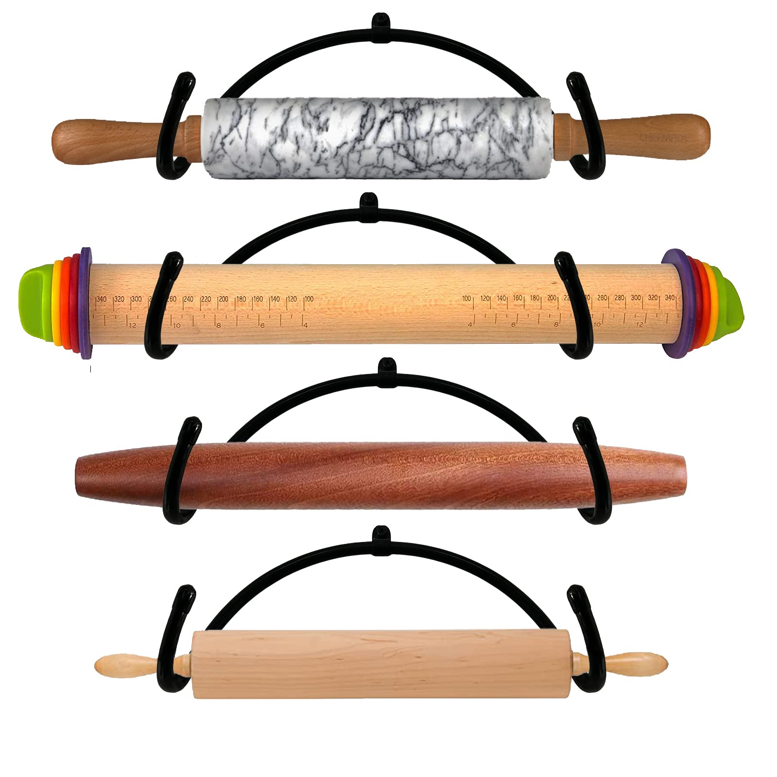 Photo 1 of Pack of 4 – Rolling Pin Holder Rolling Pin Display Rack Rolling Pin Storage Organizers Rolling Pin Wall mount Hooks – Home Decor kitchen Wall Hanging Multi Purpose Bottle Rack - No Rolling Pin