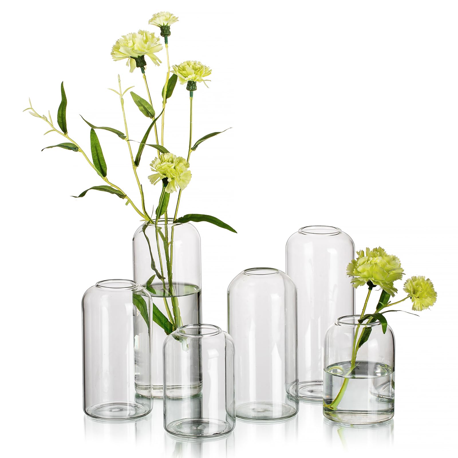 Hewory Tall Bud Vases for Flowers: 6 Single Flower Vase Cylinder Small Vases for Table Decoration - Clear Small Glass Vase for Wedding Decorations Baby Shower Home Decor Party