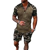 Mens Short Sets 2 Piece Outfits Polo Shirt Fashion Summer Tracksuits Casual Set Short Sleeve and Shorts Set for Men