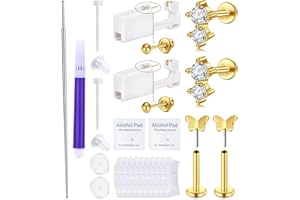 QWALIT Gold Ear Piercing Kit Gold Ear Piercing Gun Kit Silver Disposable Self Piercing Earring Gun with Earring Piercing Kits