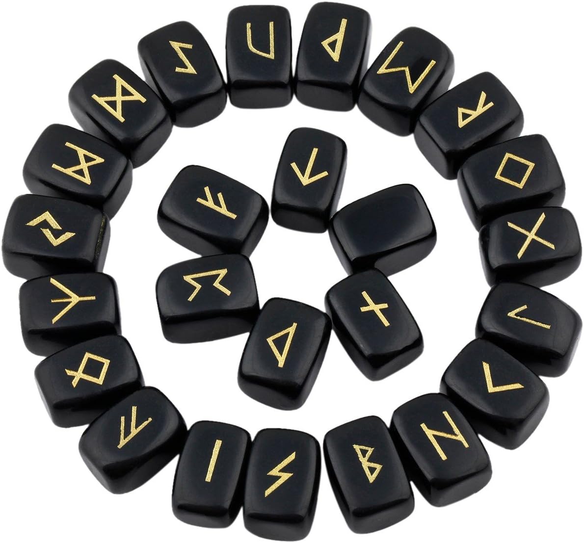 Indoor Fountains & Accessories - Rockcloud Black Obsidian Rune Stones Tumbled Engraved Lettering Crystal Set for Wicca Crystals Healing Chakra Reiki