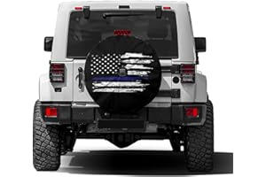 Delerain Spare Tire Cover with Backup Camera Hole Blue Line Flag White Wheel Covers Waterproof Dust-Proof UV Sun Universal Fit for Trailer RV SUV Truck (17 Inch for Diameter 31"-33")