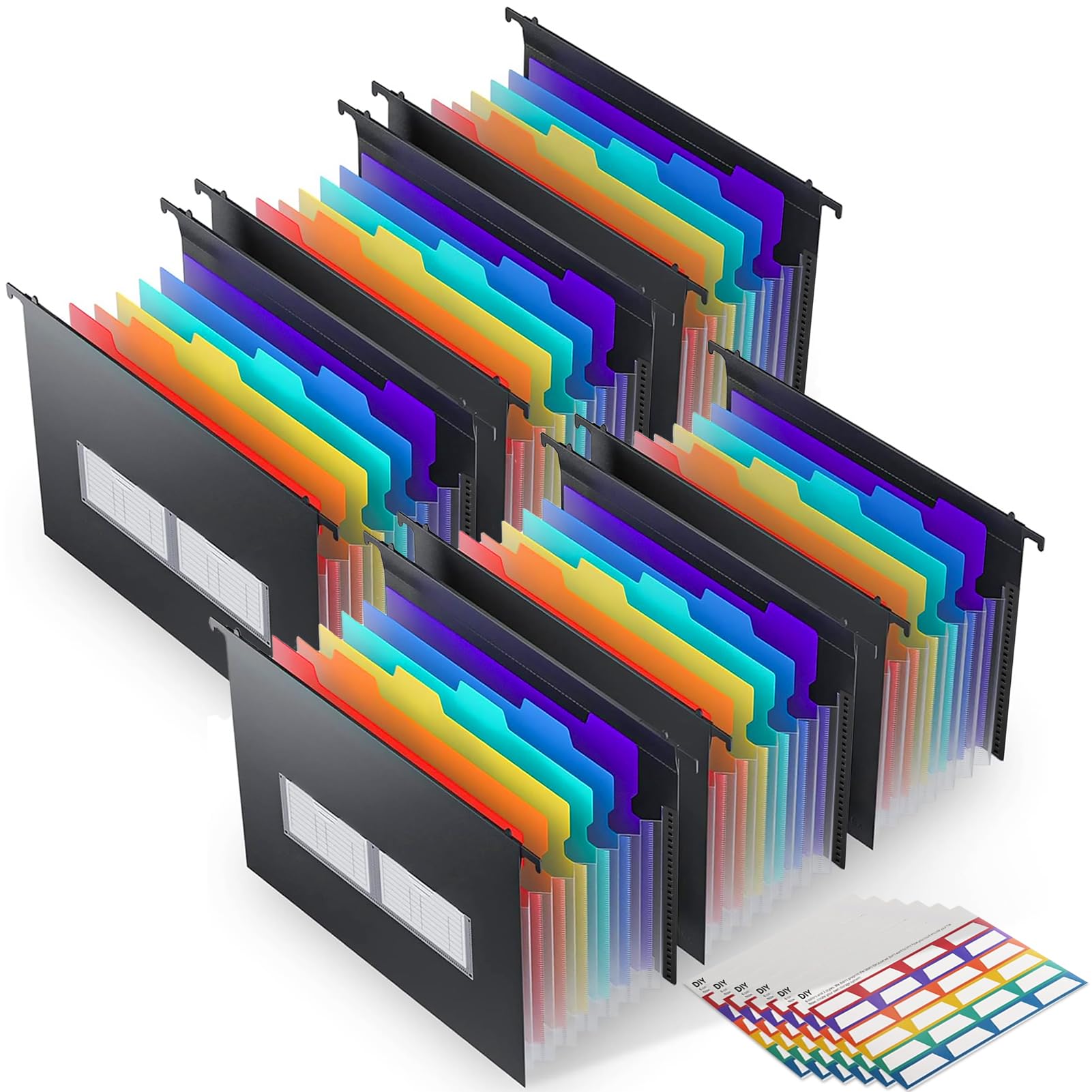 Photo 1 of Expanding Hanging File Folders, File Folders for Filing Cabinet, 7 Expandable Accordian Pockets, Hanging File Folders Letter Size for Filing Cabinet, Larger Capacity Hanging Folders, 6 Packs