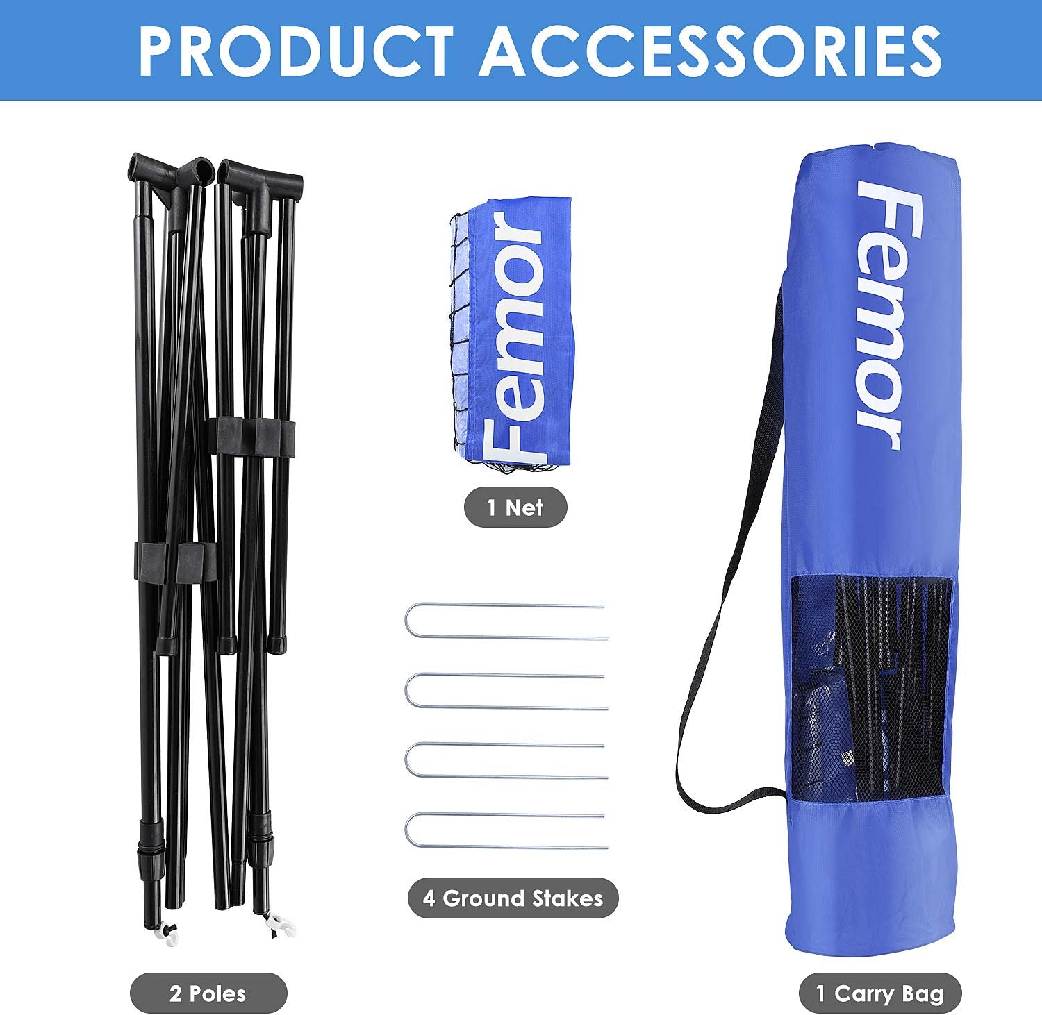 femor Portable Badminton Tennis Net - Adjustable Net for Soccer Tennis, Kids Volleyball, Beach Ball - Sports Net Set for Indoor, Outdoor, Beach, Driveway : Sports & Outdoors